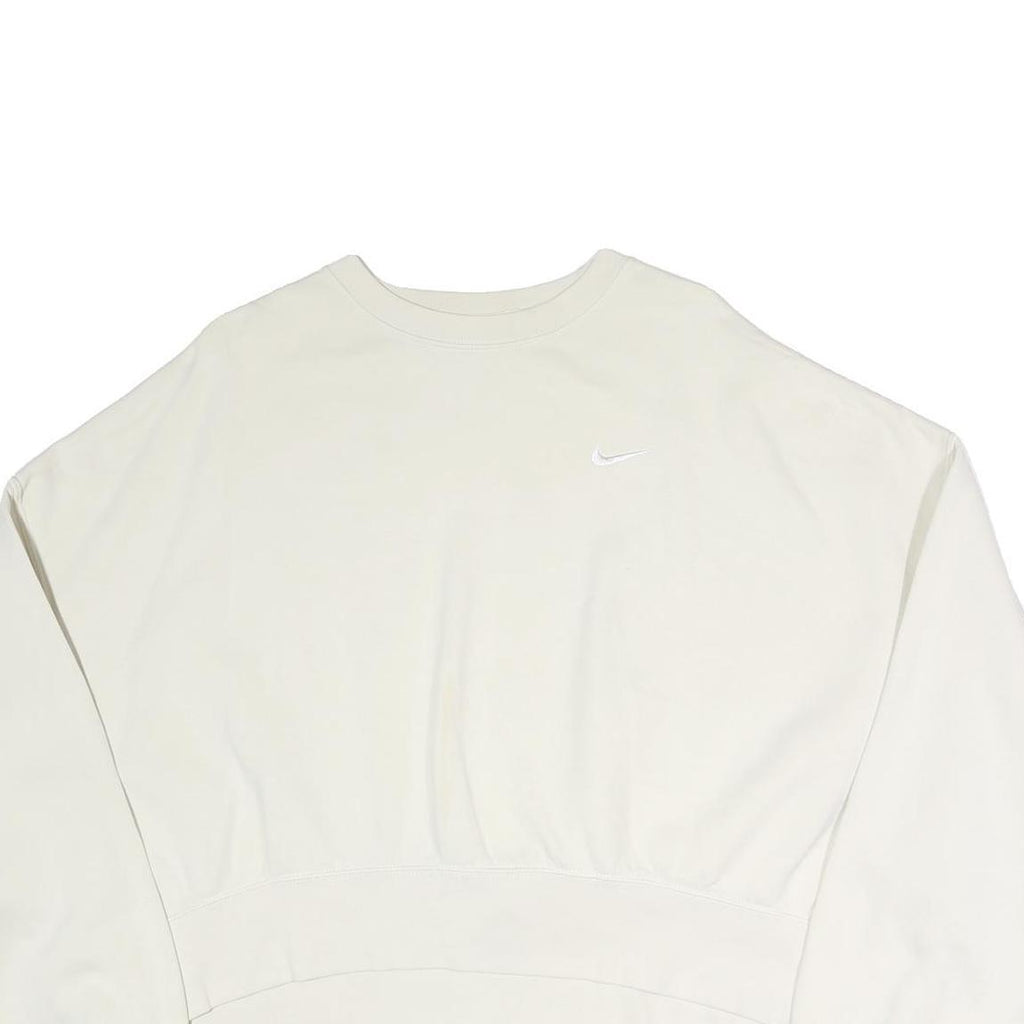 NIKE Womens White Crew Neck L Cotton Pullover Sweatshirt Minimalist Style