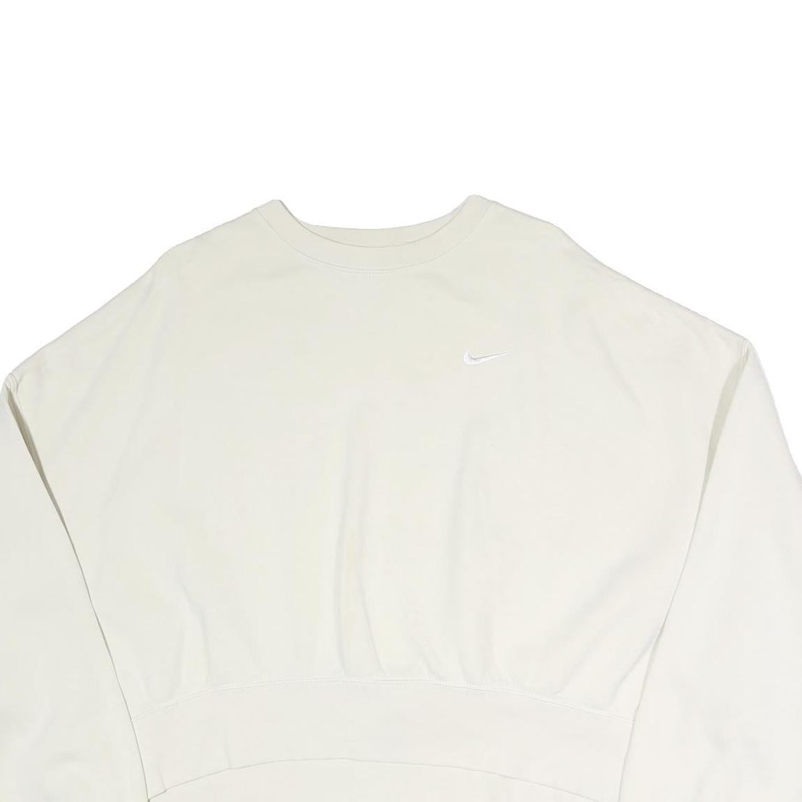 NIKE Womens White Crew Neck L Cotton Pullover Sweatshirt Minimalist Style