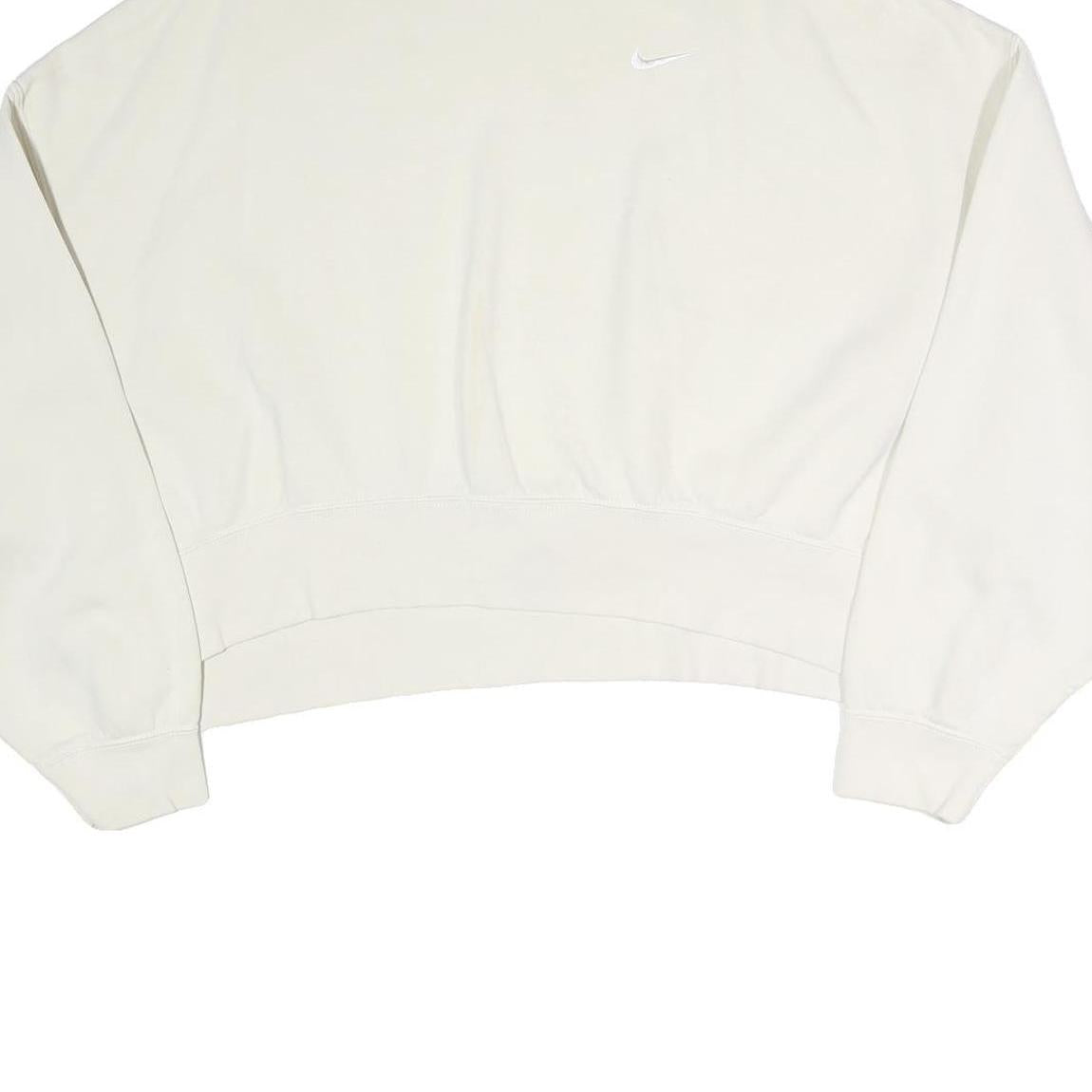 NIKE Womens White Crew Neck L Cotton Pullover Sweatshirt Minimalist Style