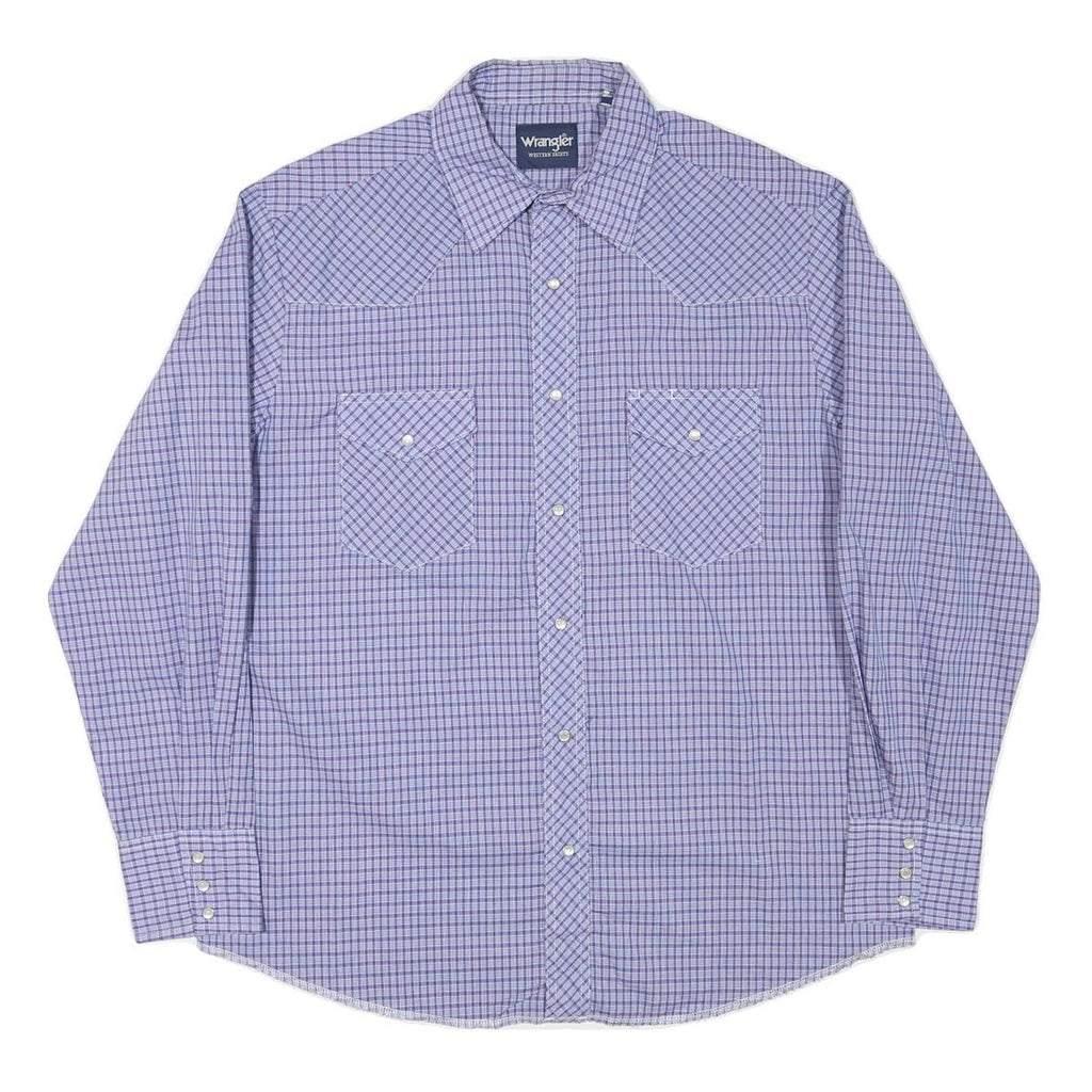 WRANGLER Mens Blue Check Shirt L Cotton Blend Button Pocket Western