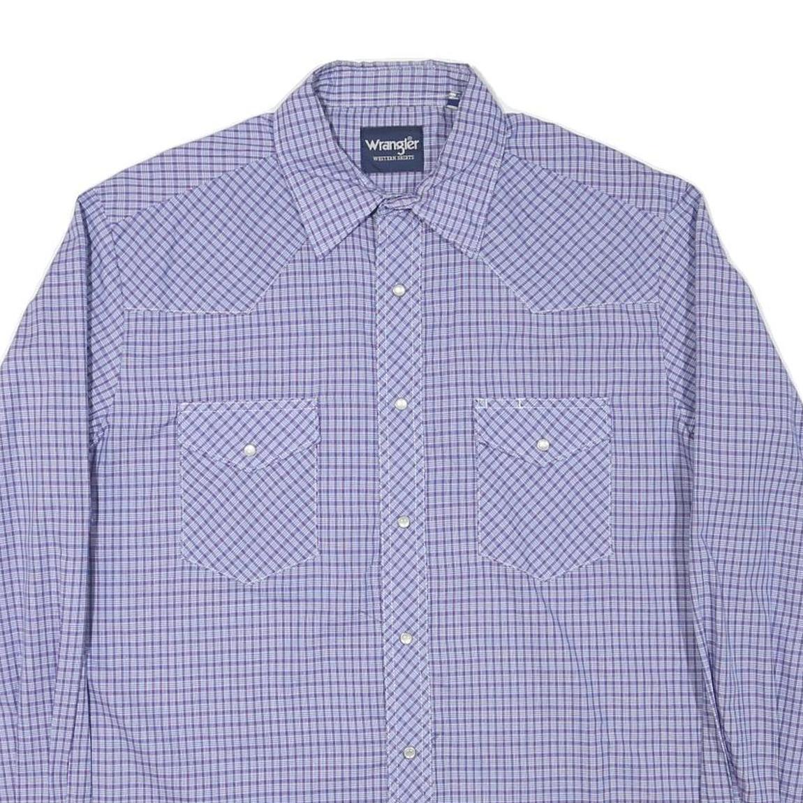 WRANGLER Mens Blue Check Shirt L Cotton Blend Button Pocket Western