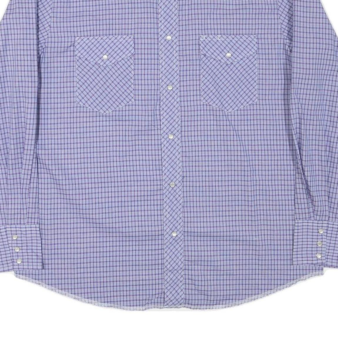 WRANGLER Mens Blue Check Shirt L Cotton Blend Button Pocket Western
