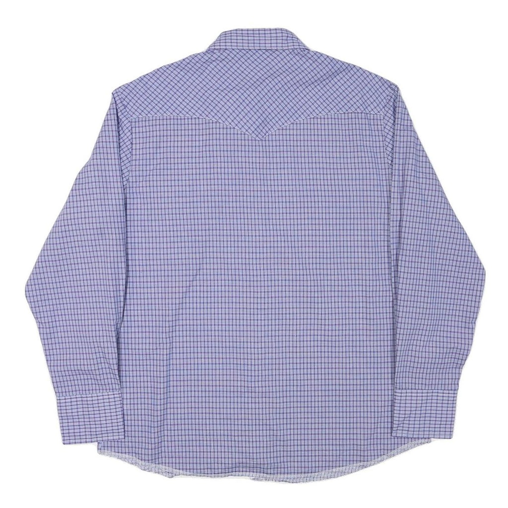 WRANGLER Mens Blue Check Shirt L Cotton Blend Button Pocket Western