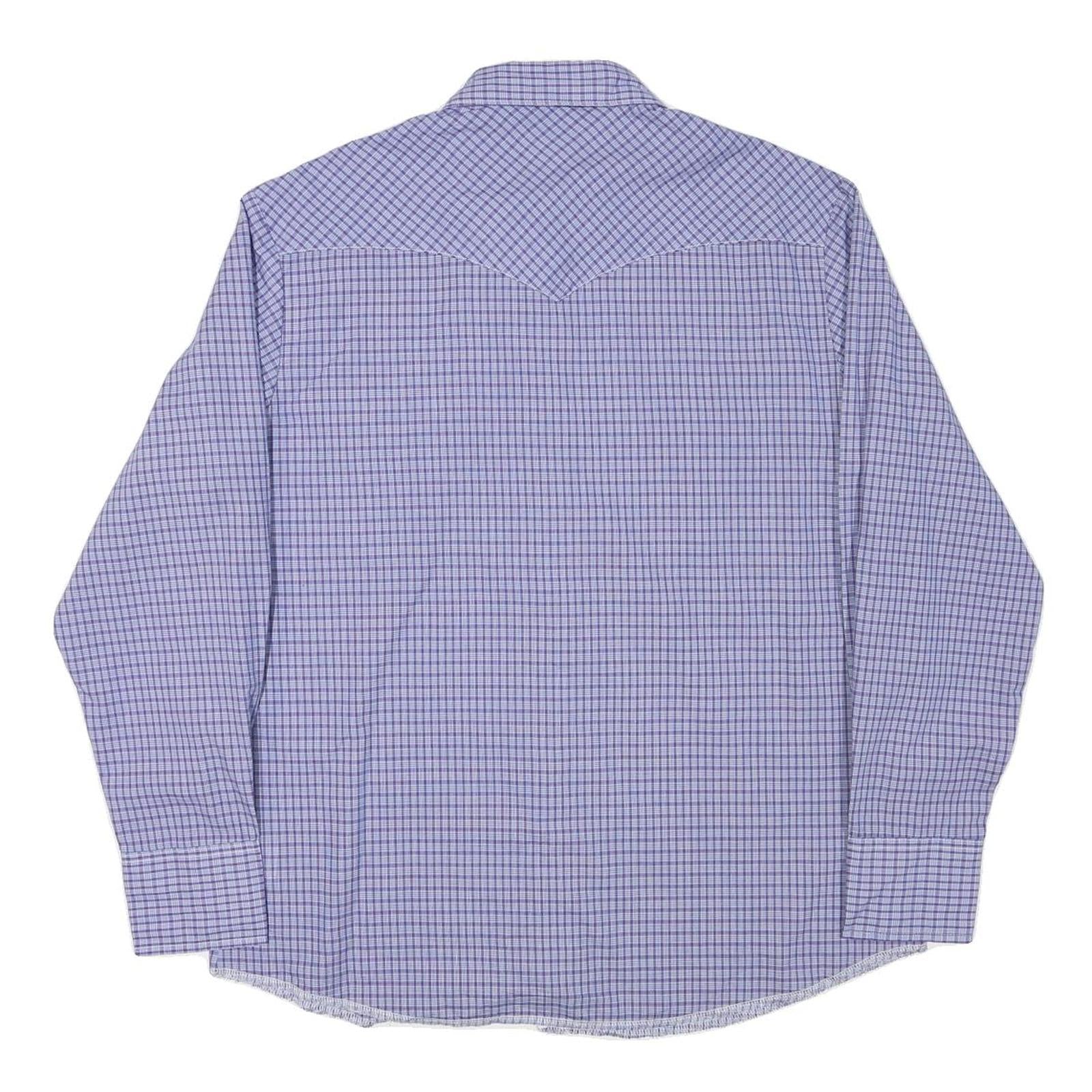WRANGLER Mens Blue Check Shirt L Cotton Blend Button Pocket Western