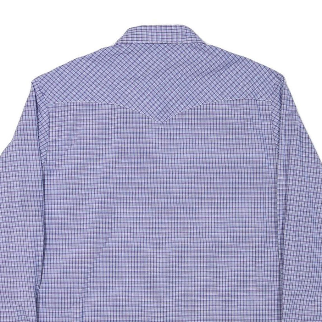 WRANGLER Mens Blue Check Shirt L Cotton Blend Button Pocket Western