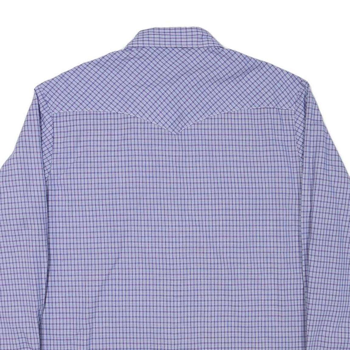 WRANGLER Mens Blue Check Shirt L Cotton Blend Button Pocket Western