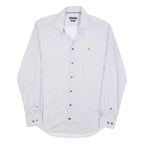TOMMY HILFIGER Mens Blue & White Patterned Shirt S Cotton Blend Casual Smart