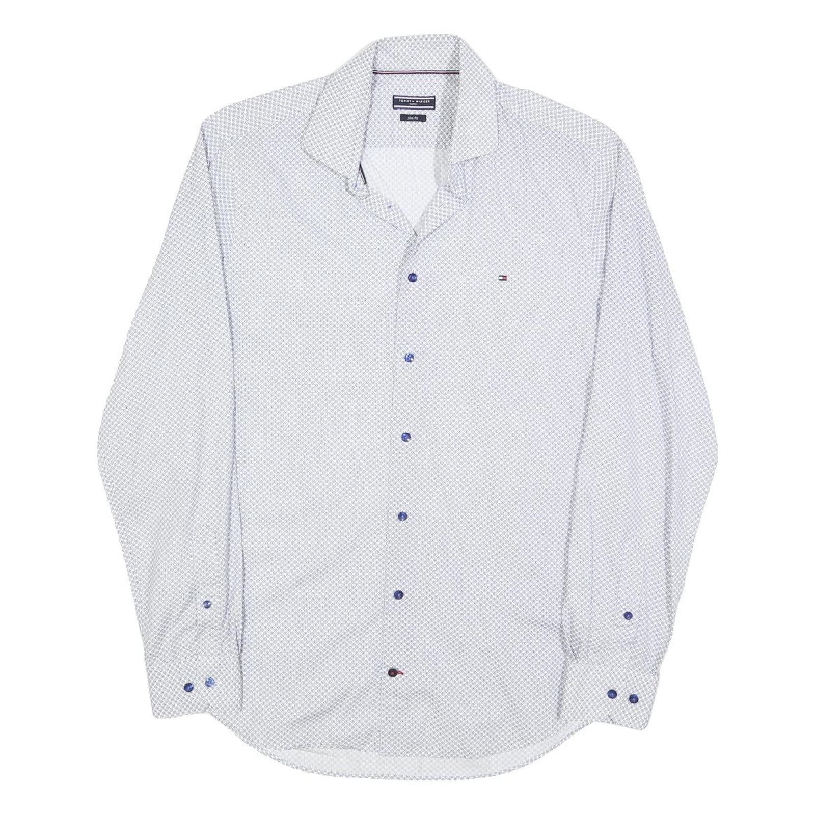 TOMMY HILFIGER Mens Blue & White Patterned Shirt S Cotton Blend Casual Smart