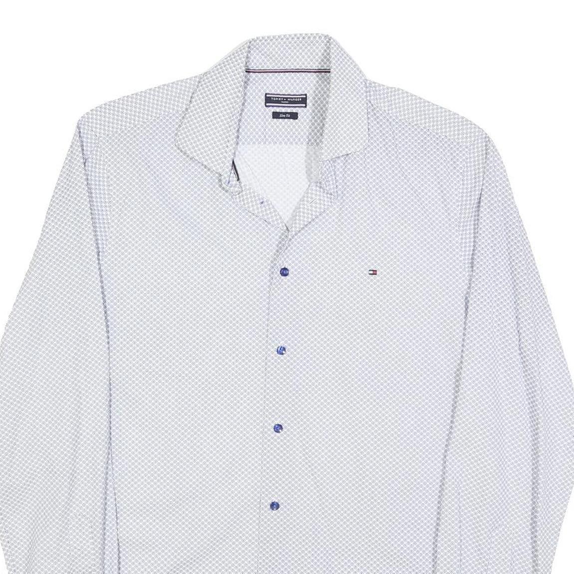 TOMMY HILFIGER Mens Blue & White Patterned Shirt S Cotton Blend Casual Smart