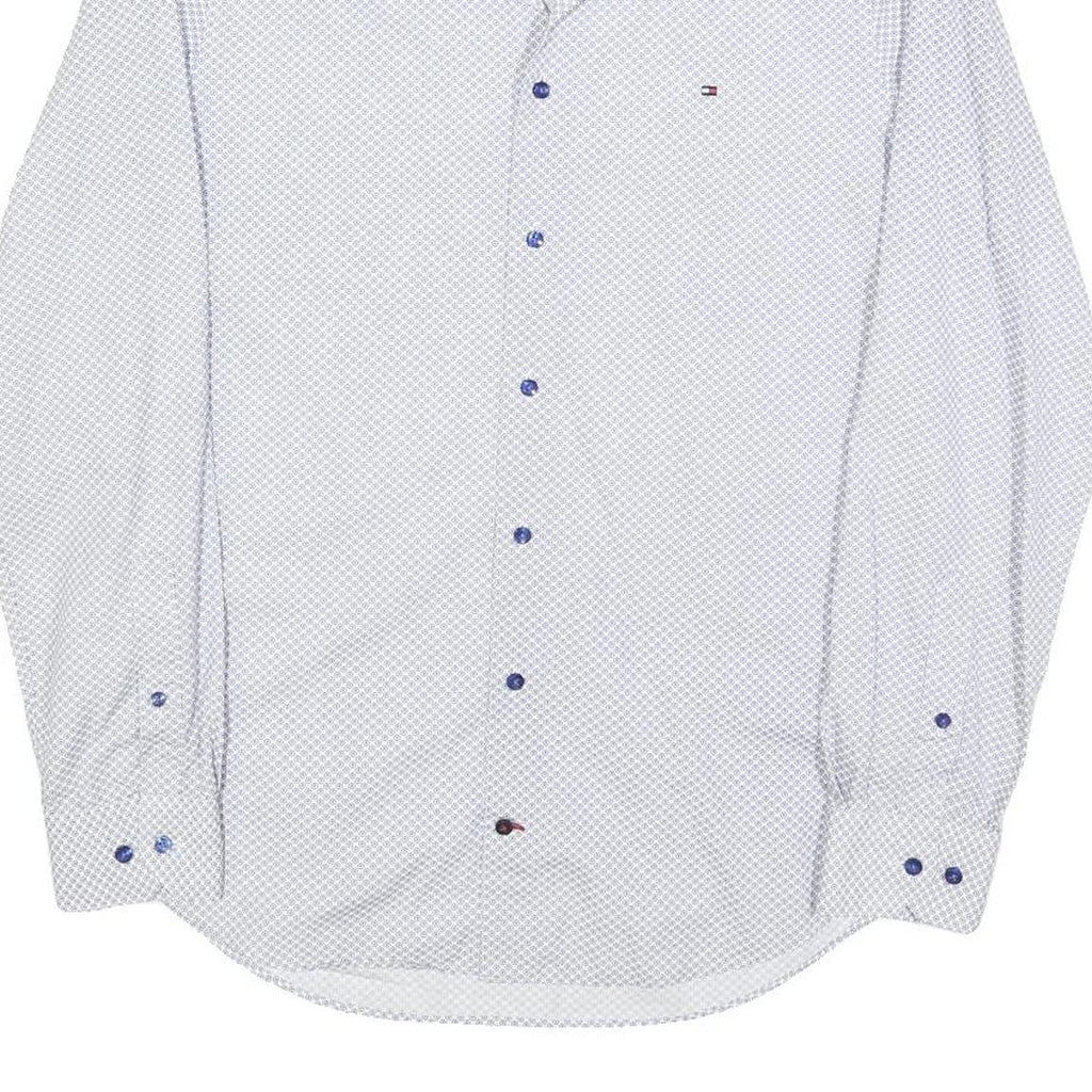 TOMMY HILFIGER Mens Blue & White Patterned Shirt S Cotton Blend Casual Smart