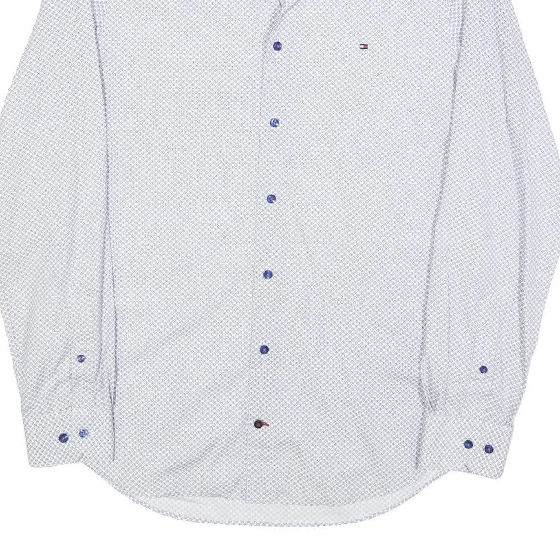 TOMMY HILFIGER Mens Blue & White Patterned Shirt S Cotton Blend Casual Smart