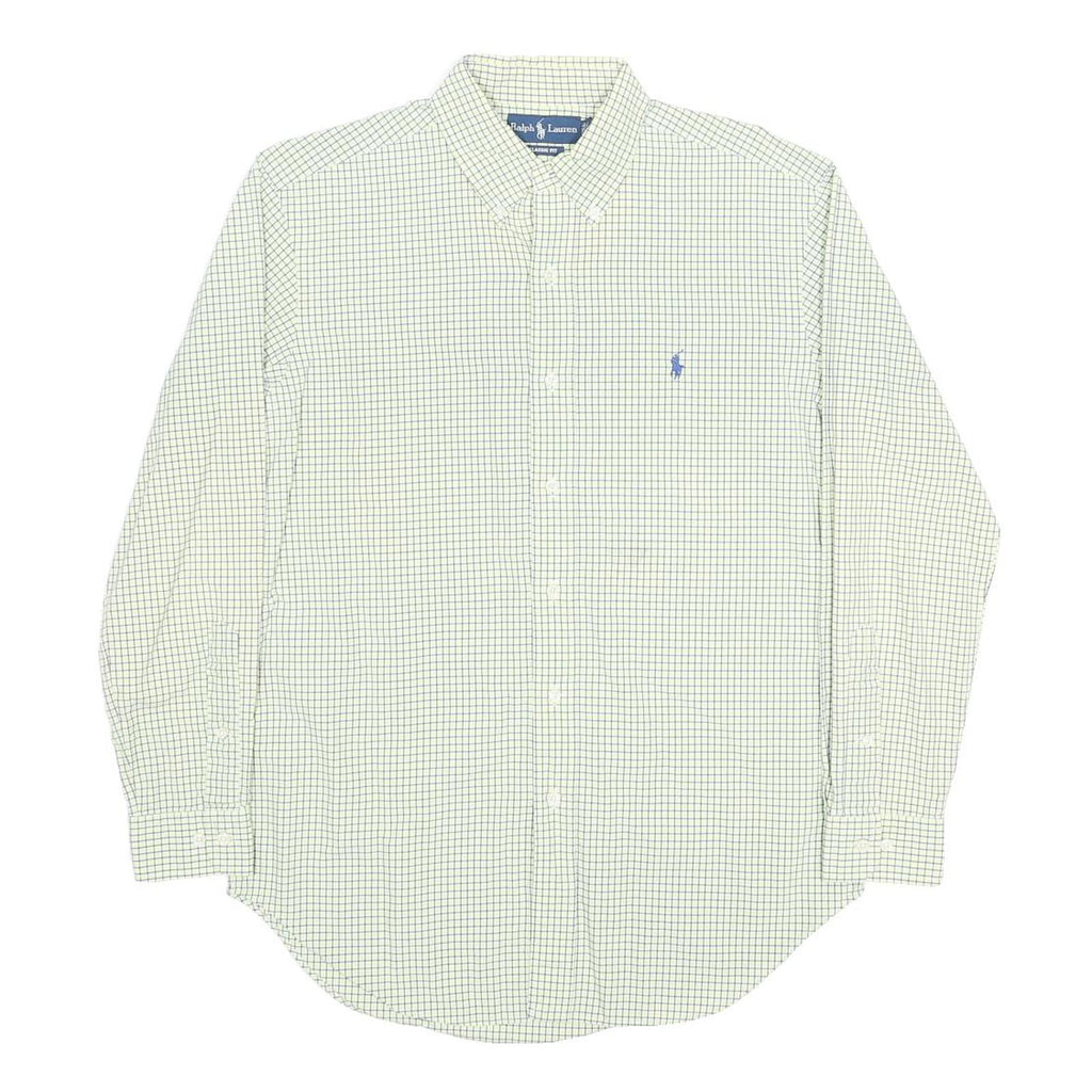 RALPH LAUREN Mens White & Blue Checked Shirt L Classic Fit Long Sleeve Button