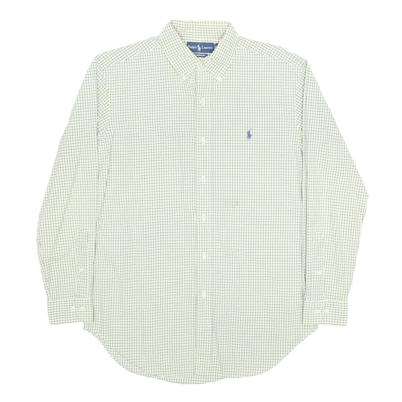 RALPH LAUREN Mens White & Blue Checked Shirt L Classic Fit Long Sleeve Button
