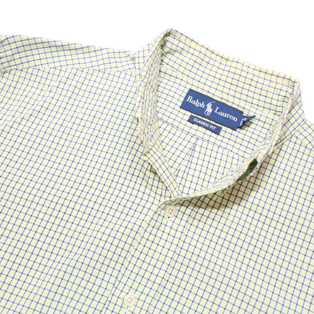 RALPH LAUREN Mens White & Blue Checked Shirt L Classic Fit Long Sleeve Button