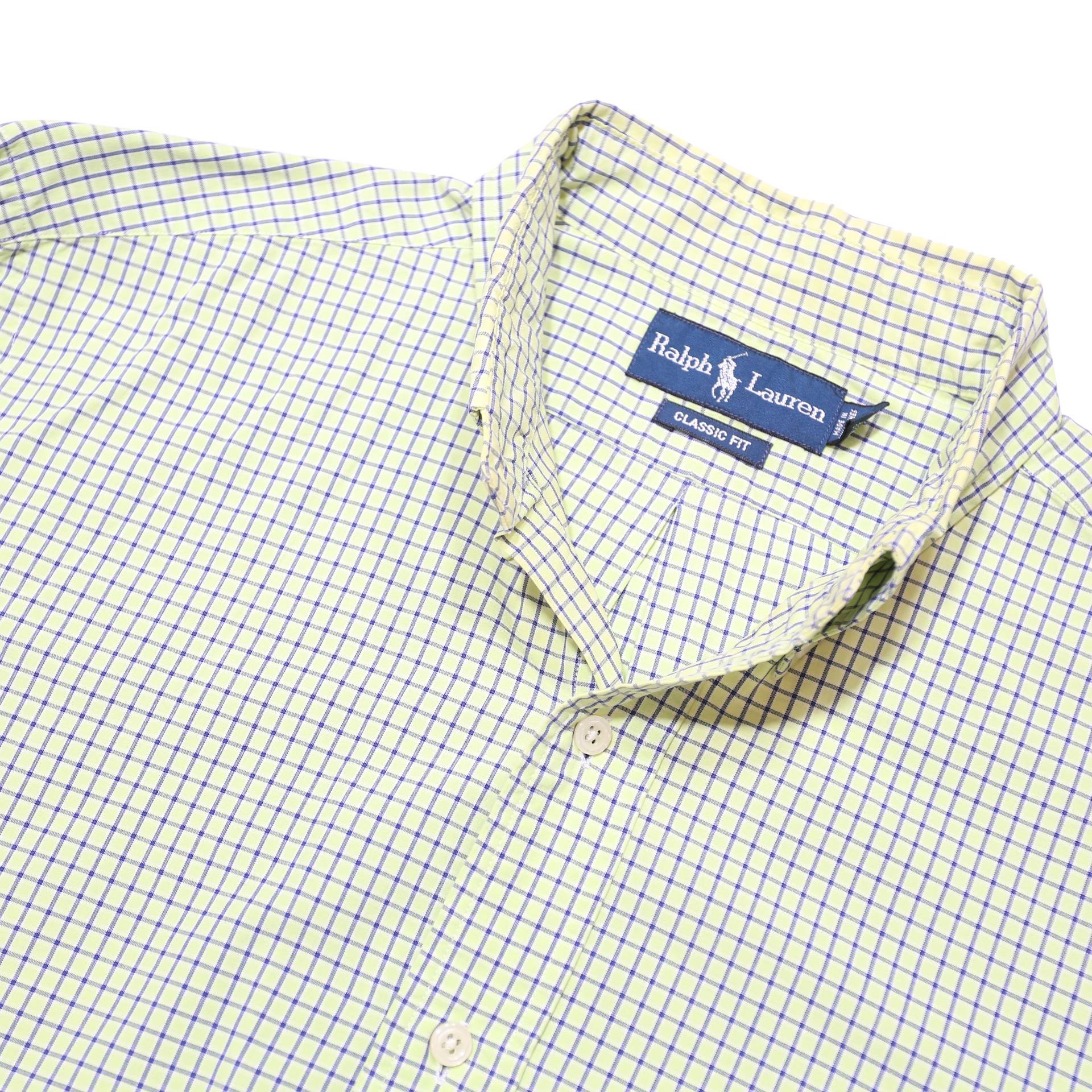 RALPH LAUREN Mens White & Blue Checked Shirt L Classic Fit Long Sleeve Button