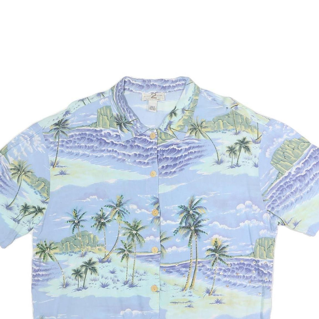 GLOBE TROTTER 2 Womens Light Blue & Green Printed Cotton Blend Shirt Short