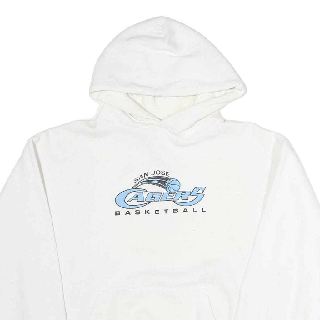 JERZEES Mens White San Jose Cagers Basketball Hoodie L Cotton Pullover Casual