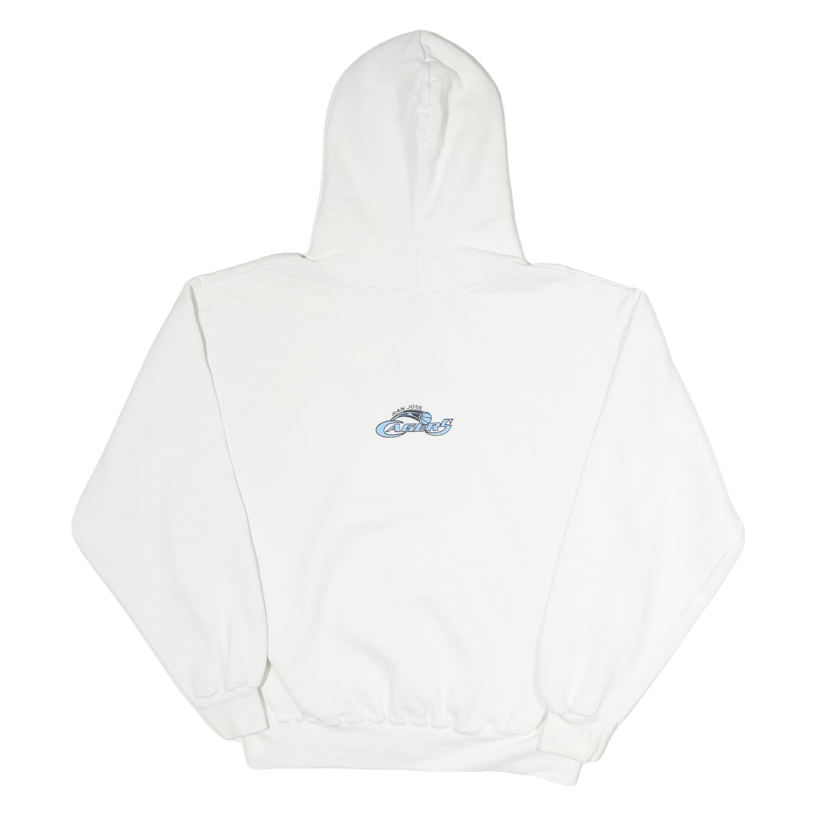 JERZEES Mens White San Jose Cagers Basketball Hoodie L Cotton Pullover Casual