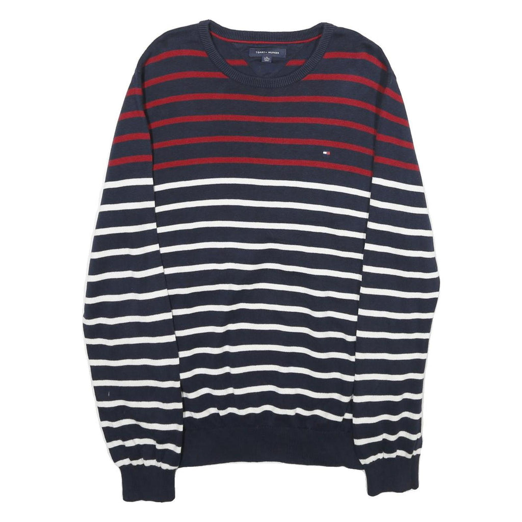TOMMY HILFIGER Mens Navy Red & White Striped Plain Crew Neck Basic Knit XL
