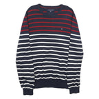 TOMMY HILFIGER Mens Navy Red & White Striped Plain Crew Neck Basic Knit XL