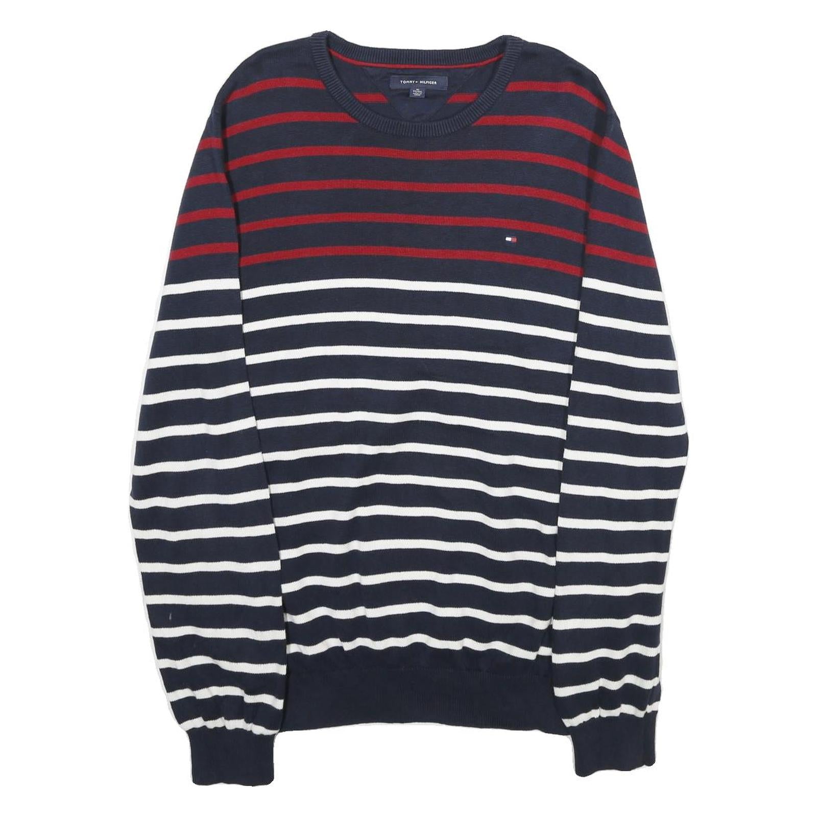 TOMMY HILFIGER Mens Navy Red & White Striped Plain Crew Neck Basic Knit XL