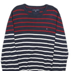 TOMMY HILFIGER Mens Navy Red & White Striped Plain Crew Neck Basic Knit XL