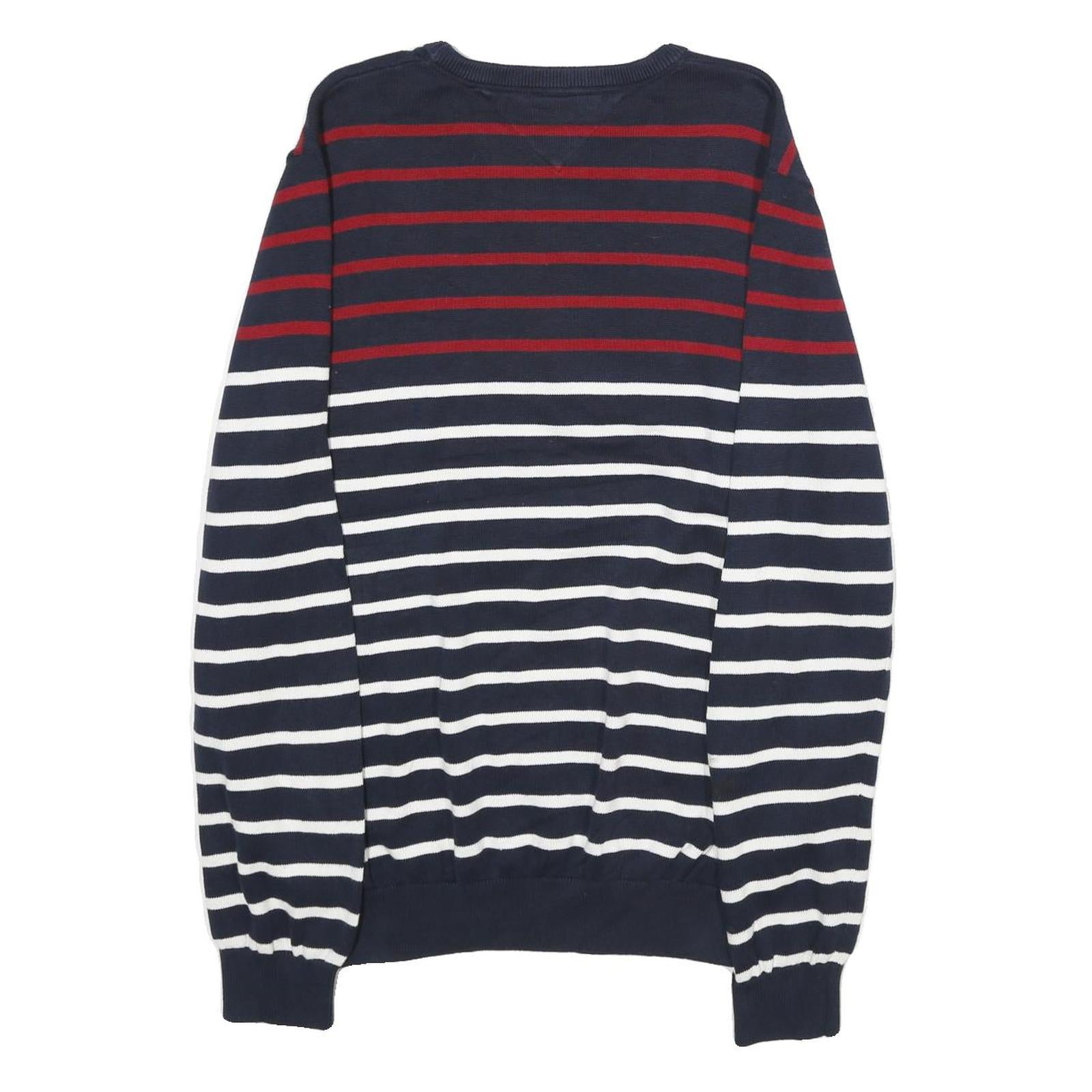 TOMMY HILFIGER Mens Navy Red & White Striped Plain Crew Neck Basic Knit XL