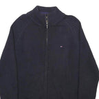 TOMMY HILFIGER Mens Navy Plain Jumper Full Zip Crew Neck Rib Knit M Cotton