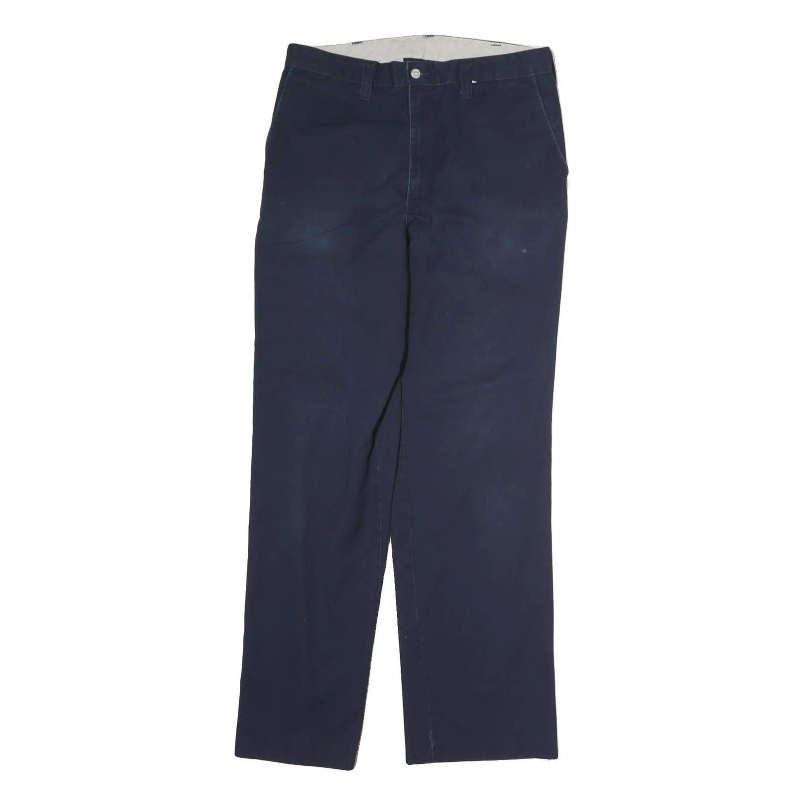 DICKIES Mens Cotton Navy Blue Regular Straight Leg Trousers W32 L30 Workwear