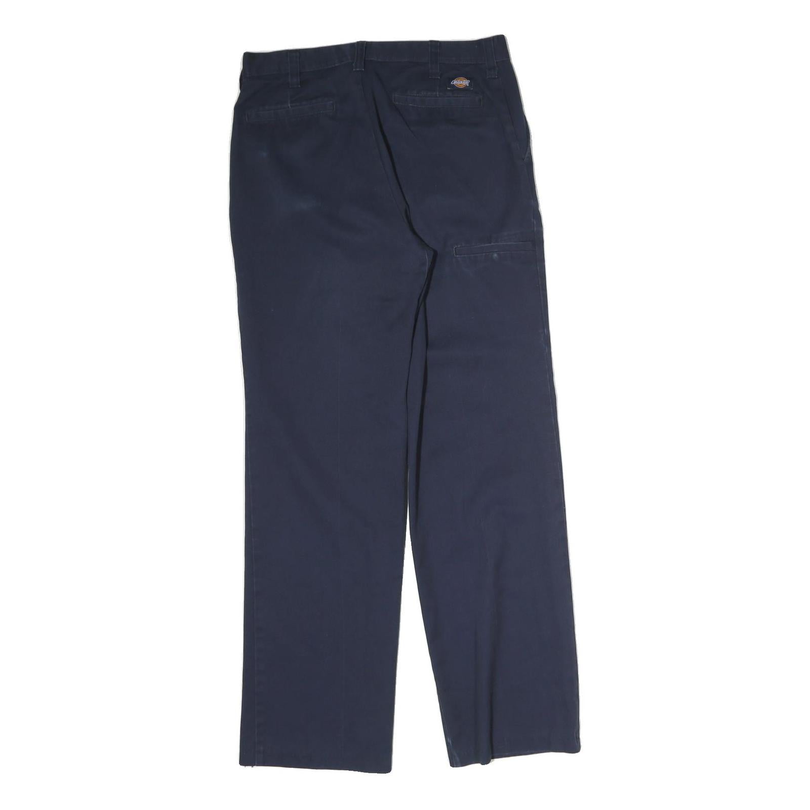 DICKIES Mens Cotton Navy Blue Regular Straight Leg Trousers W32 L30 Workwear