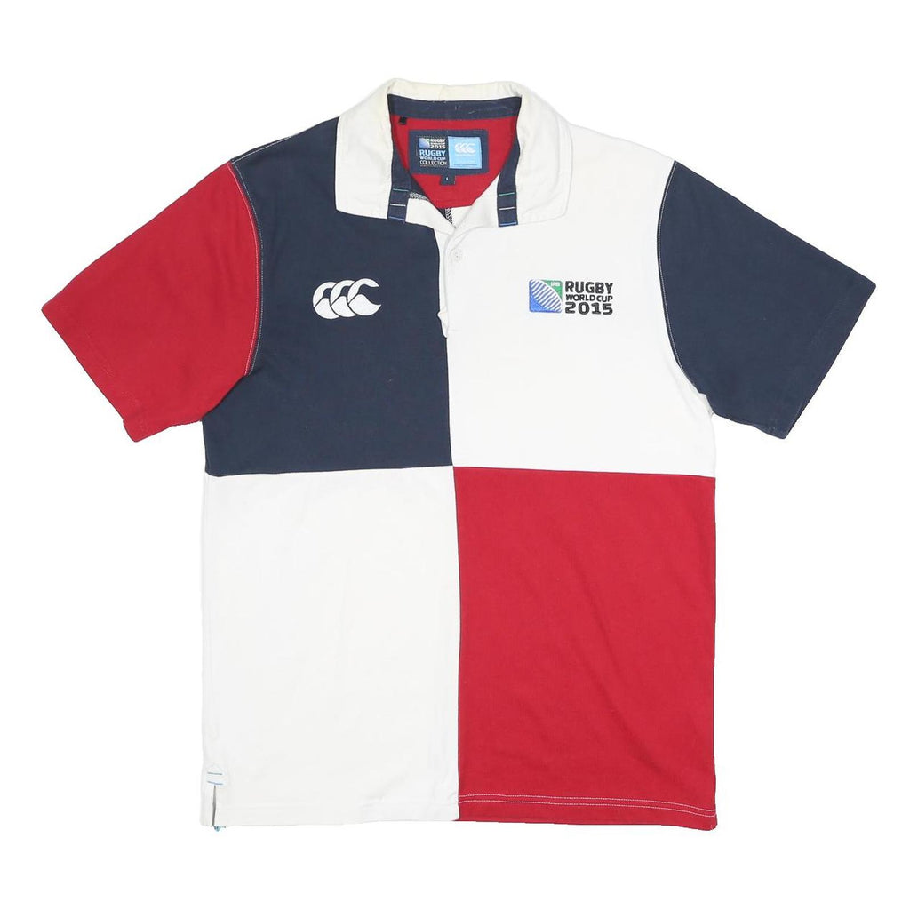 CANTERBURY Mens Blue & Red Rugby World Cup 2015 Short Sleeve Checked Polo Shirt
