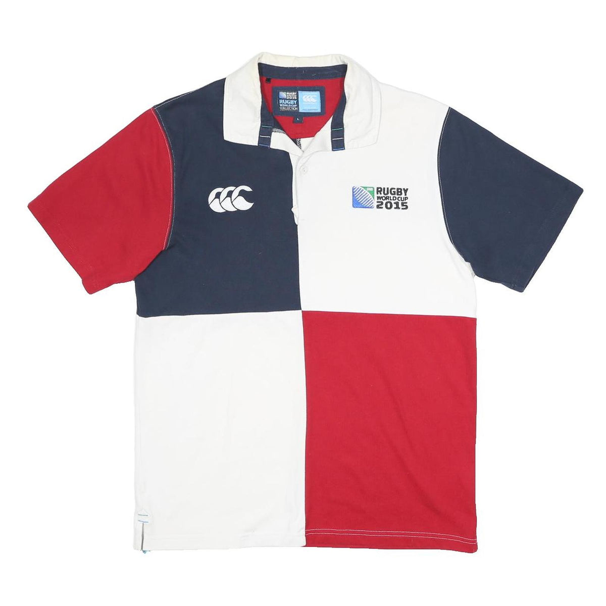 CANTERBURY Mens Blue & Red Rugby World Cup 2015 Short Sleeve Checked Polo Shirt