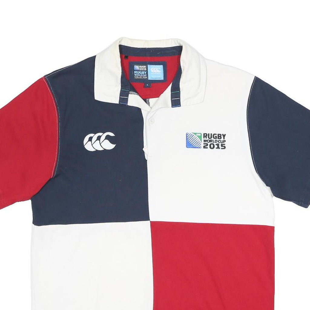 CANTERBURY Mens Blue & Red Rugby World Cup 2015 Short Sleeve Checked Polo Shirt