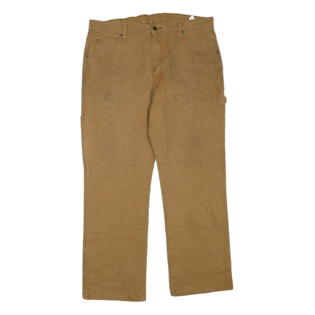 DICKIES Mens Regular Fit Straight Beige Cotton Blend Workwear W36 L30 Zip Jeans