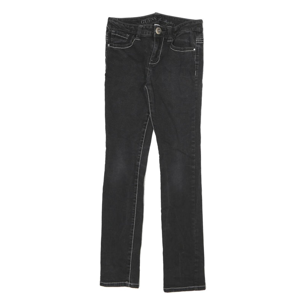 GUESS Womens Black Slim Jeans Denim W24 L25 Contrast Stitching Zip Closure
