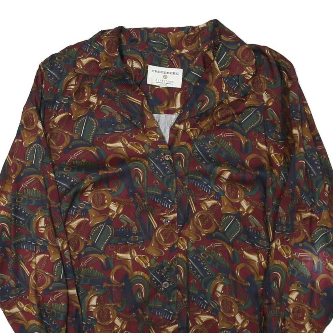 FREEDBERG Womens Red & Green Printed Button Long Sleeve Collared L Cotton Blend