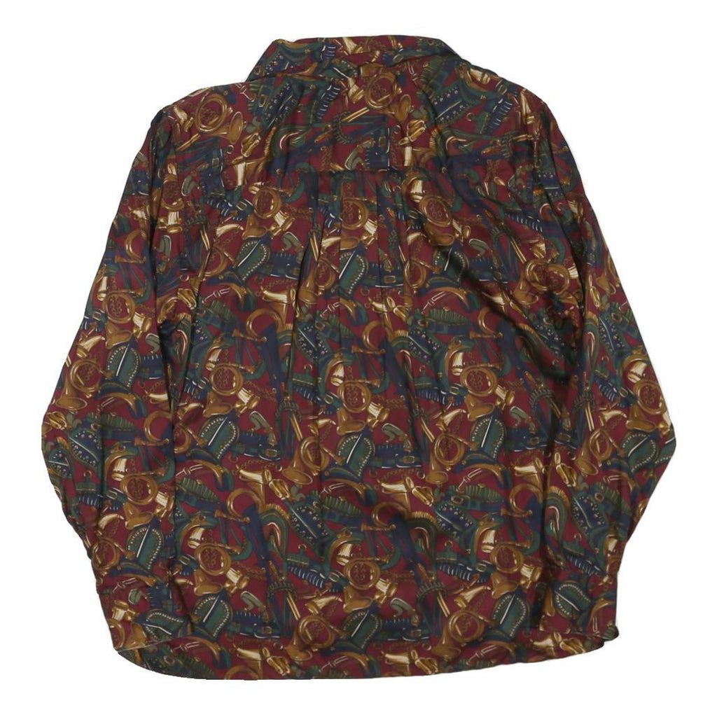 FREEDBERG Womens Red & Green Printed Button Long Sleeve Collared L Cotton Blend