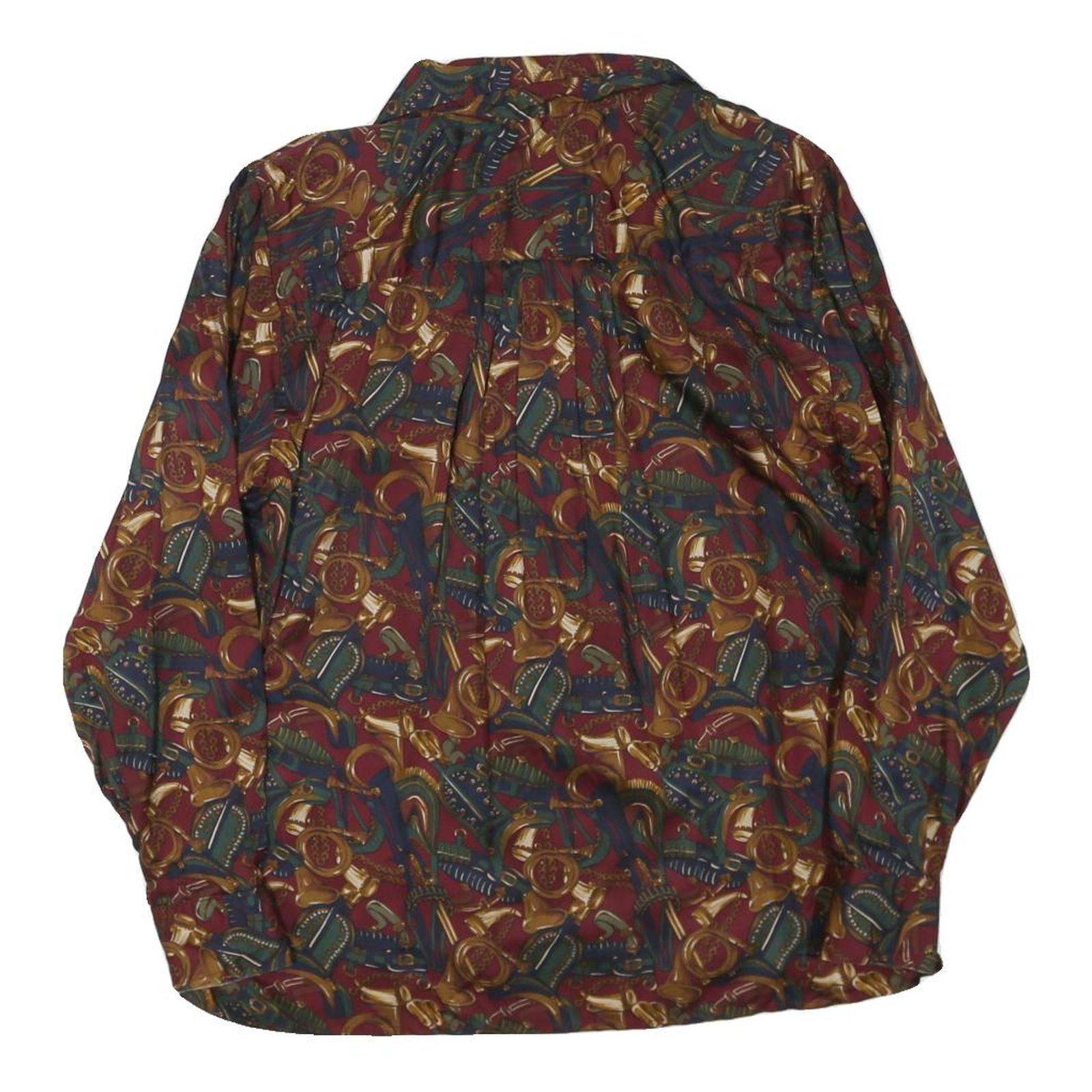 FREEDBERG Womens Red & Green Printed Button Long Sleeve Collared L Cotton Blend