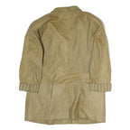 Womens Beige Leather Double Breasted Button Jacket L Plain Classic Tailored
