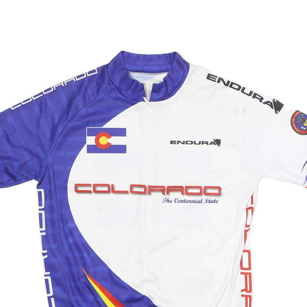 ENDURA Mens Blue & White Colorado Graphic T-Shirt S Short Sleeve Round Neck