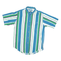 BASIC Mens Blue Green & White Stripe Shirt S Button-Down Collar Cotton