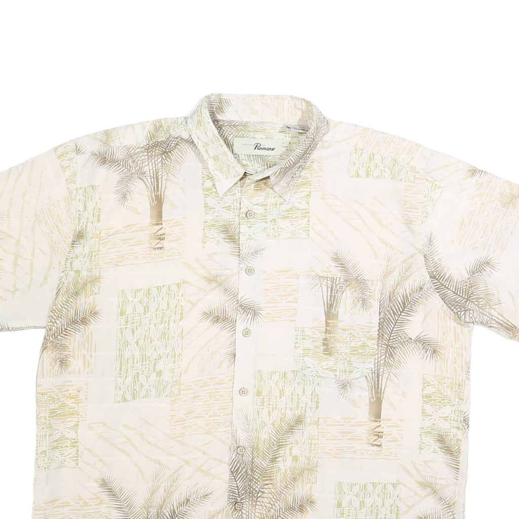 PENMANS Mens Beige Palm Tree Print Shirt L Casual Summer Holiday Beachwear