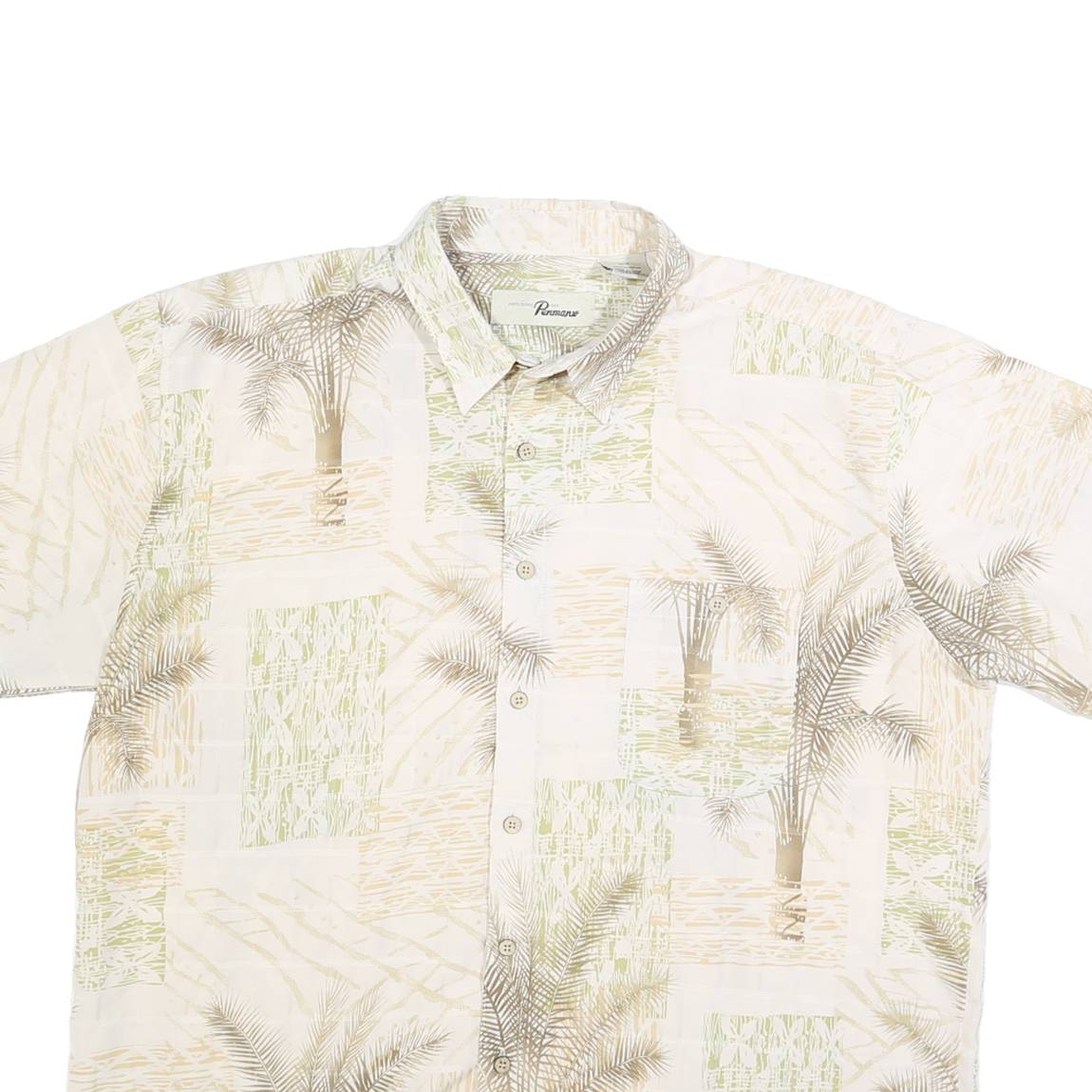 PENMANS Mens Beige Palm Tree Print Shirt L Casual Summer Holiday Beachwear