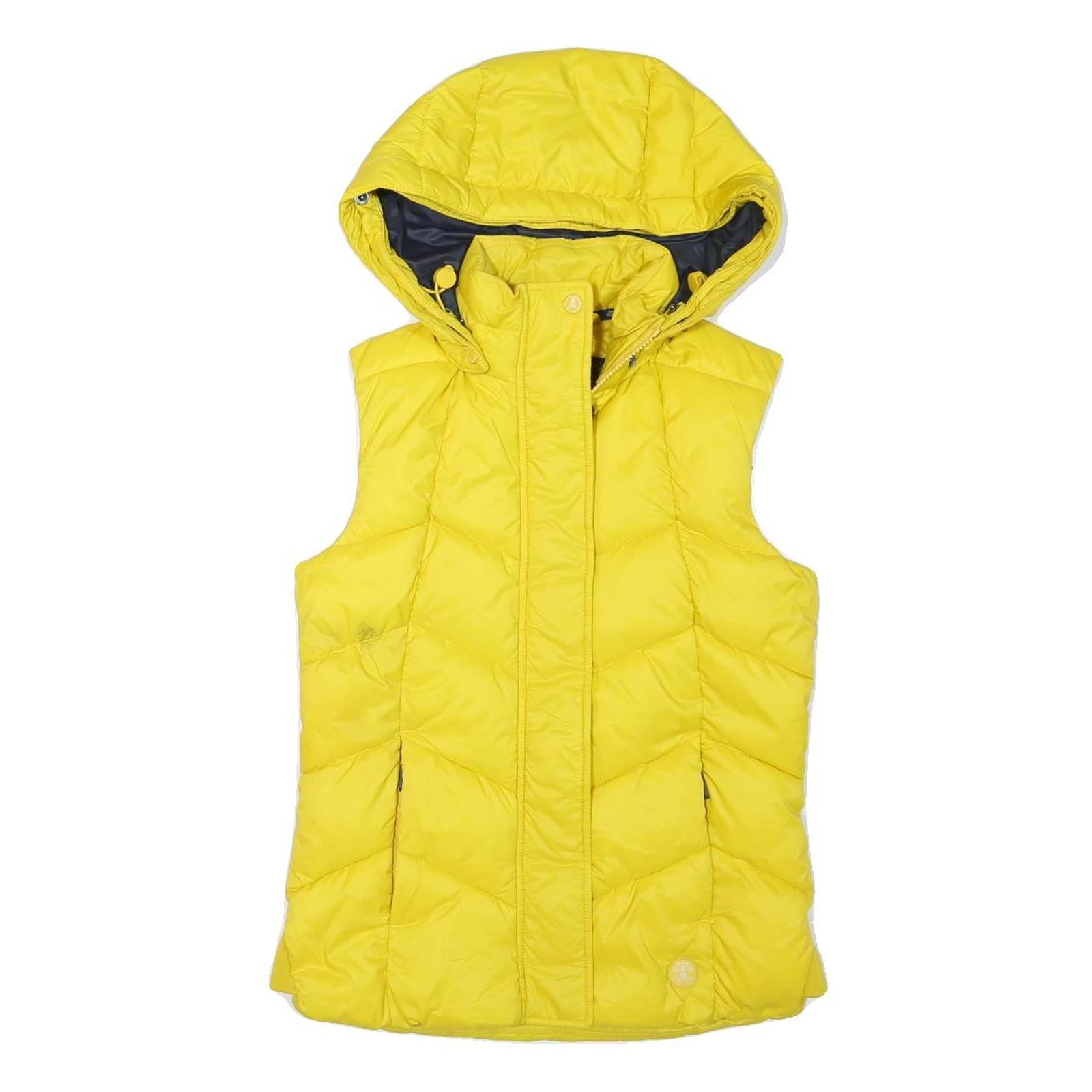 BARBOUR Womens Yellow Puffer Waistcoat UK 8 Polyester Blend Hooded Zip Casual
