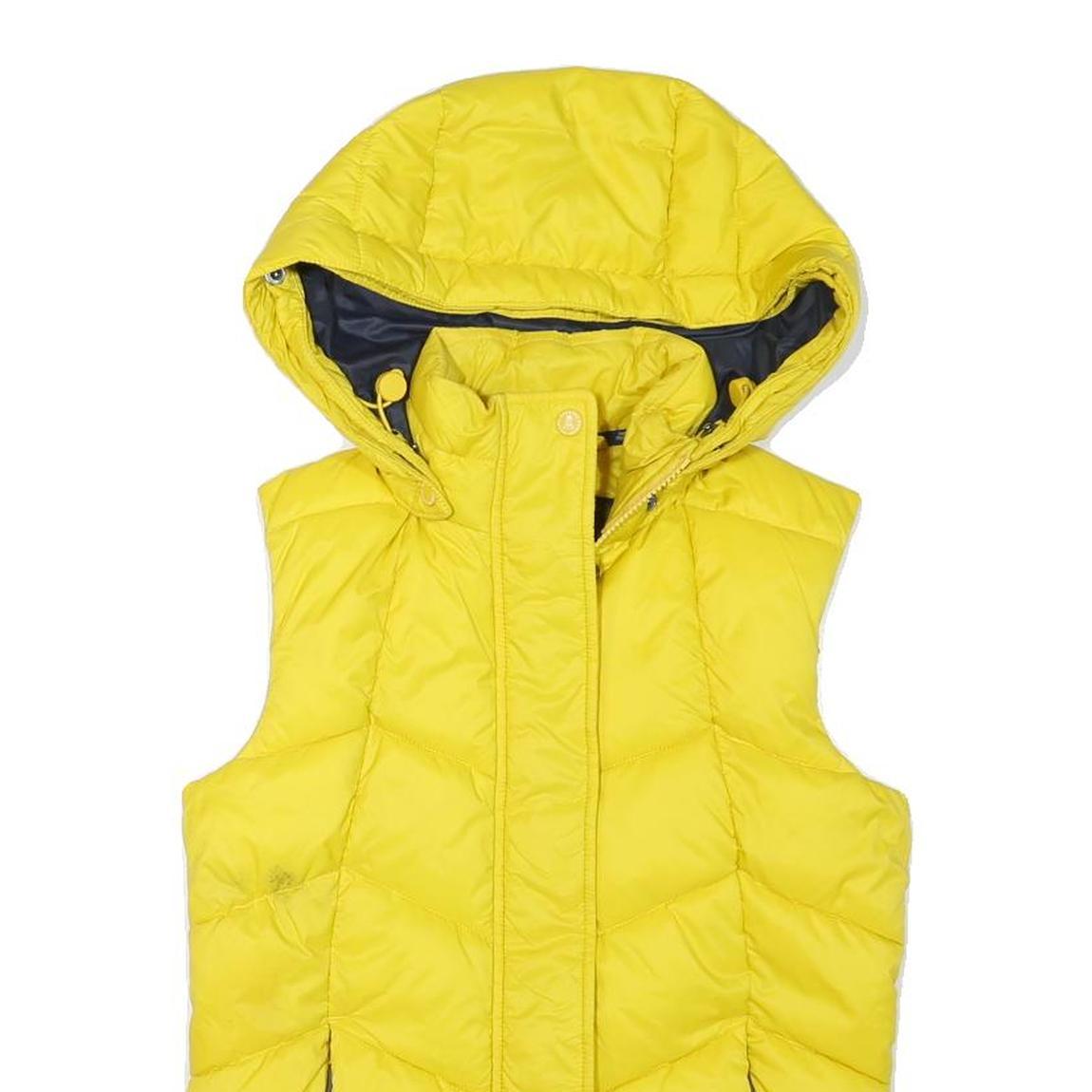 BARBOUR Womens Yellow Puffer Waistcoat UK 8 Polyester Blend Hooded Zip Casual