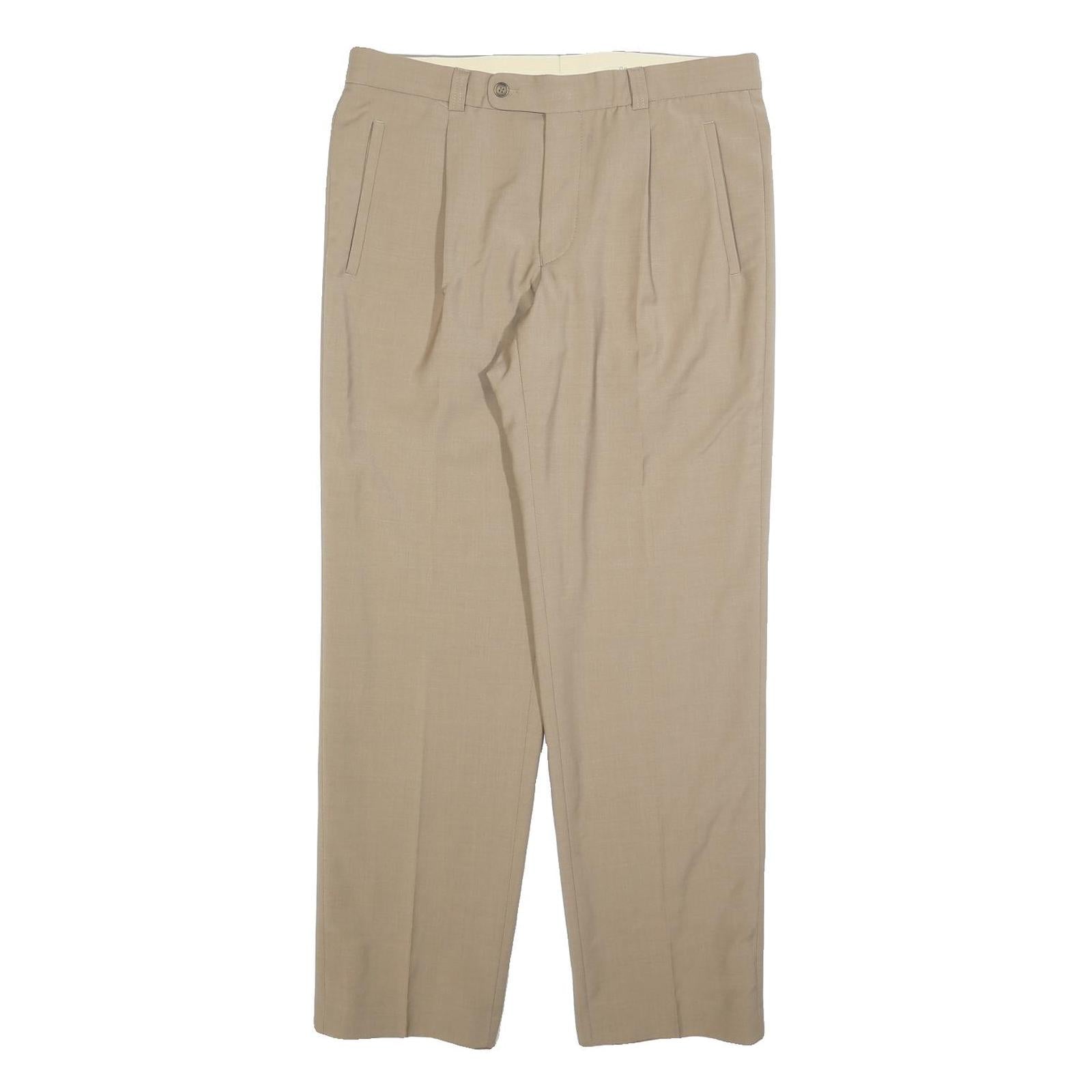 FIRST AVENUE Mens Wool Blend Beige Regular Fit Straight Leg Trousers W34 L32