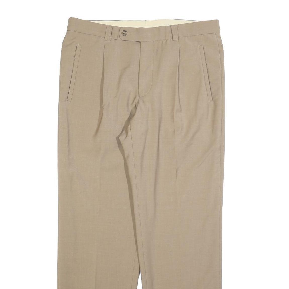 FIRST AVENUE Mens Wool Blend Beige Regular Fit Straight Leg Trousers W34 L32