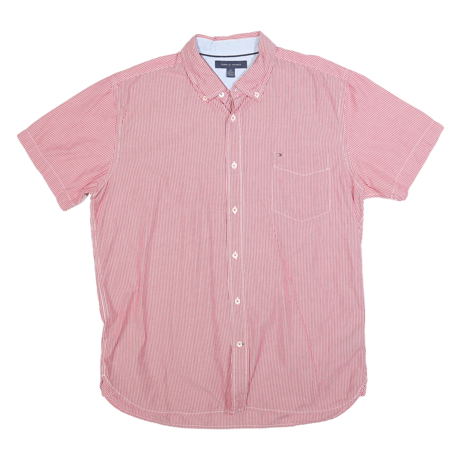 TOMMY HILFIGER Mens Red & White Stripe Shirt Cotton Blend M Casual Classic