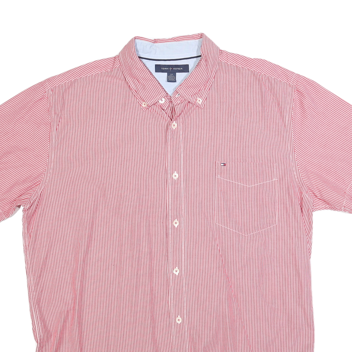 TOMMY HILFIGER Mens Red & White Stripe Shirt Cotton Blend M Casual Classic