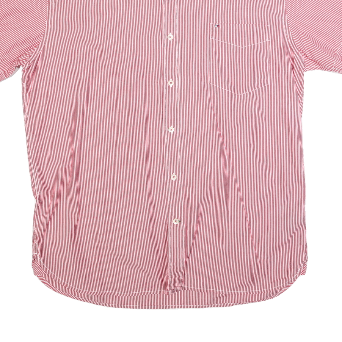 TOMMY HILFIGER Mens Red & White Stripe Shirt Cotton Blend M Casual Classic